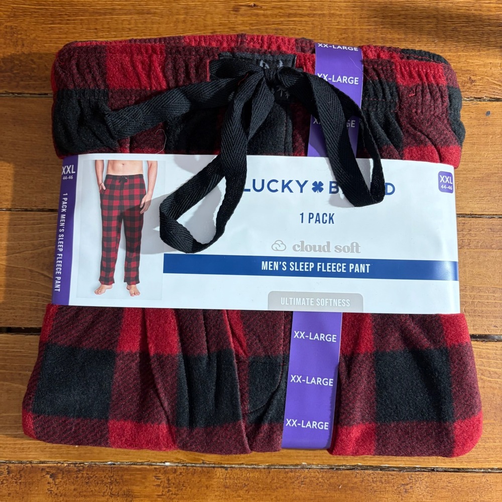 Lucky Brand Sleep Fleece Pant‎ Mens XXL Red Black Buffalo Plaid Cloud Soft New